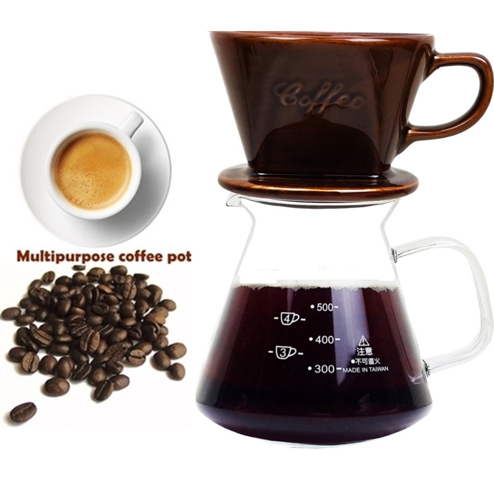 【SYG台玻沖泡組】陶瓷濾杯x1+咖啡壺600MLx1(玻璃握把)／沖泡壺／泡茶壺