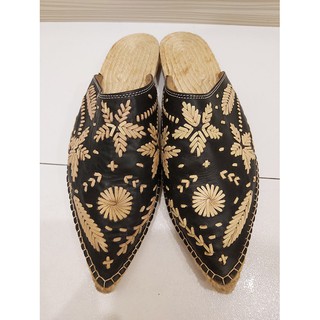 黑色摩洛哥皮雕手工鞋 手工拖鞋 異國風情 北歐風 編織風