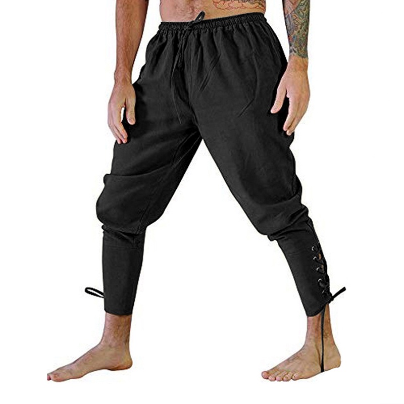 男士中世紀文藝復興褲海盜角色扮演服裝寬鬆長褲中世紀海盜哈倫褲男士衣服長褲