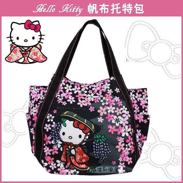 [橫濱和風屋] 正版 日本 凱蒂貓  托特包 購物包  側背包 手提袋 Hello Kitty 櫻花黑底