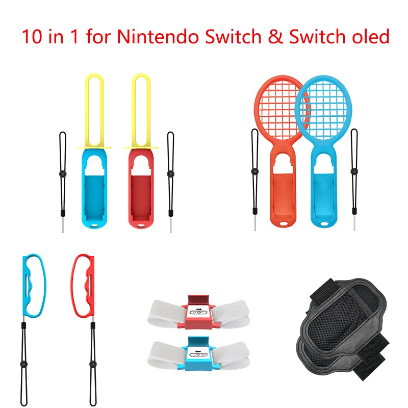 用於 Nintendo Switch 運動控制套裝 Joy-con 腕帶網球拍健身腿帶劍遊戲配件 Switch OLED