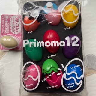 日本製Primomo安全無毒兒童蠟筆二組（蛋形12色、花瓣形6色）每組皆附專屬橡皮擦，全新未使用