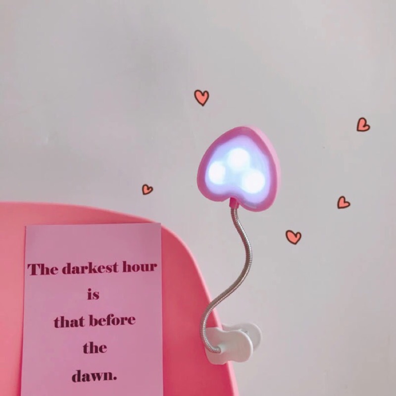 💓日系少女💓粉色愛心LED檯燈 夾式燈 小夜燈 裝飾燈 軟管 附電池 補光燈