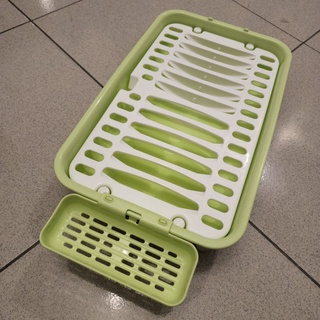 RICHELL抗菌廚用瀝水籃-綠色 購買即贈送鍋鏟鍋蓋置物架