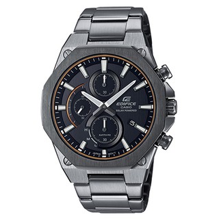 【CASIO】EDIFICE 八角扁平錶圈三眼輕薄太陽能藍寶石計時不鏽鋼腕錶-灰框X黑麵(EFS-S570DC-1A)