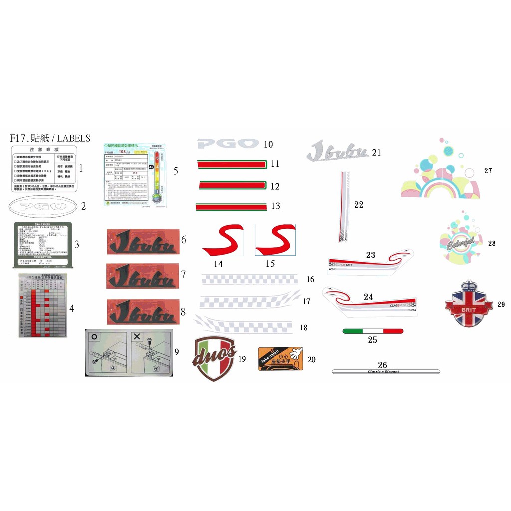 【PGO原廠零件專賣】JBUBU經典版貼紙 115 125ABS 21~30號車殼貼紙.側條.貼紙.LOGO.銘板.銘牌