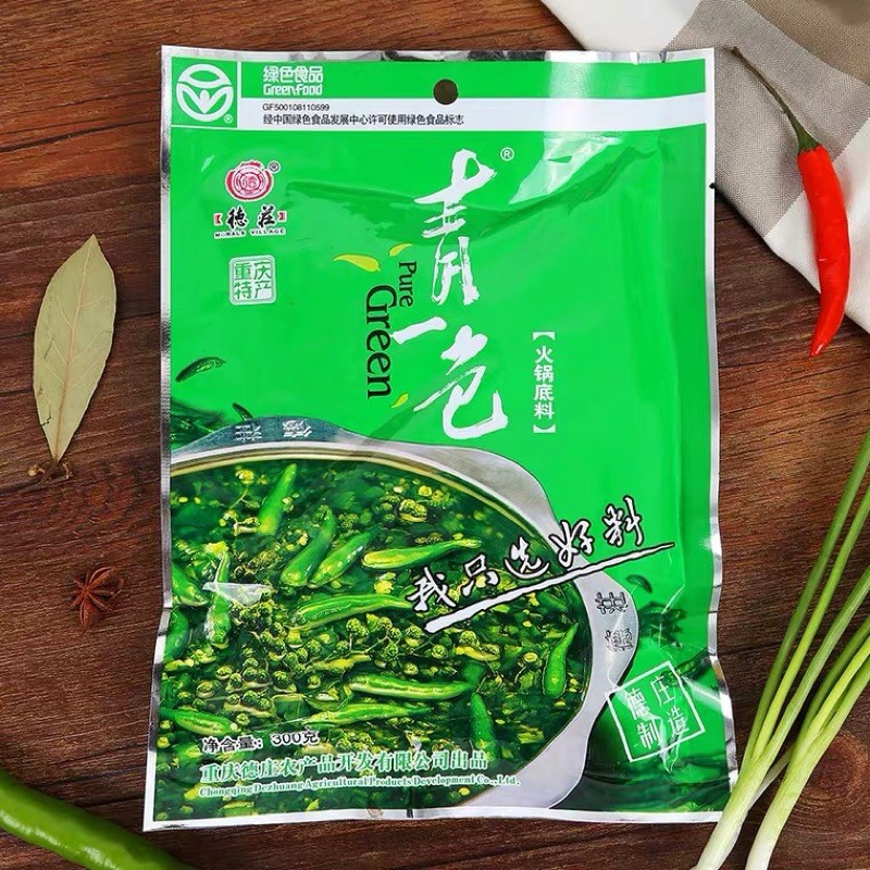 重慶德莊清一色火鍋底料300g青一色藤椒青辣椒青花椒鍋底冒菜调料 蝦皮購物