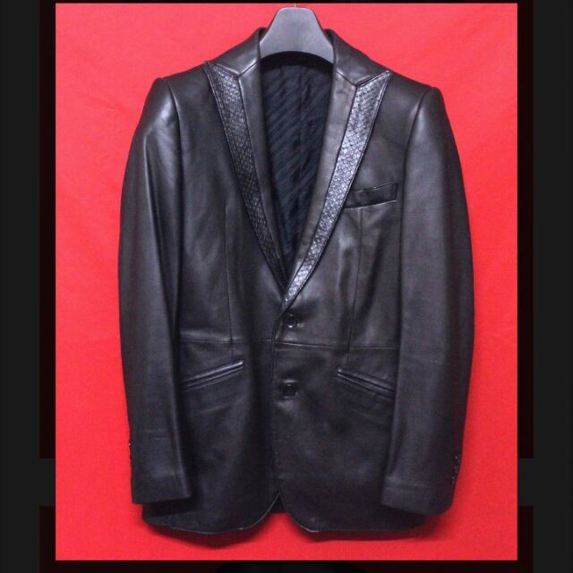 日本品牌COMME  CA   COLLECTION頂級百褡劍領雙扣紳士西裝羊皮皮衣真皮