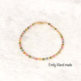 Emily 艾蜜莉手作 彩虹糖 巴西糖果碧璽 隔金珠 14K包金手鍊 低調輕奢華 纖細手鍊 閨蜜 姐妹手鍊 14KGF