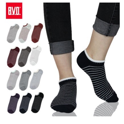 【附發票】BVD 條紋毛巾底女踝襪 舒適減壓