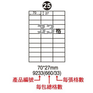 阿波羅 WL-9233 三用電腦標籤紙 A4-33格 白色 (20張/包)