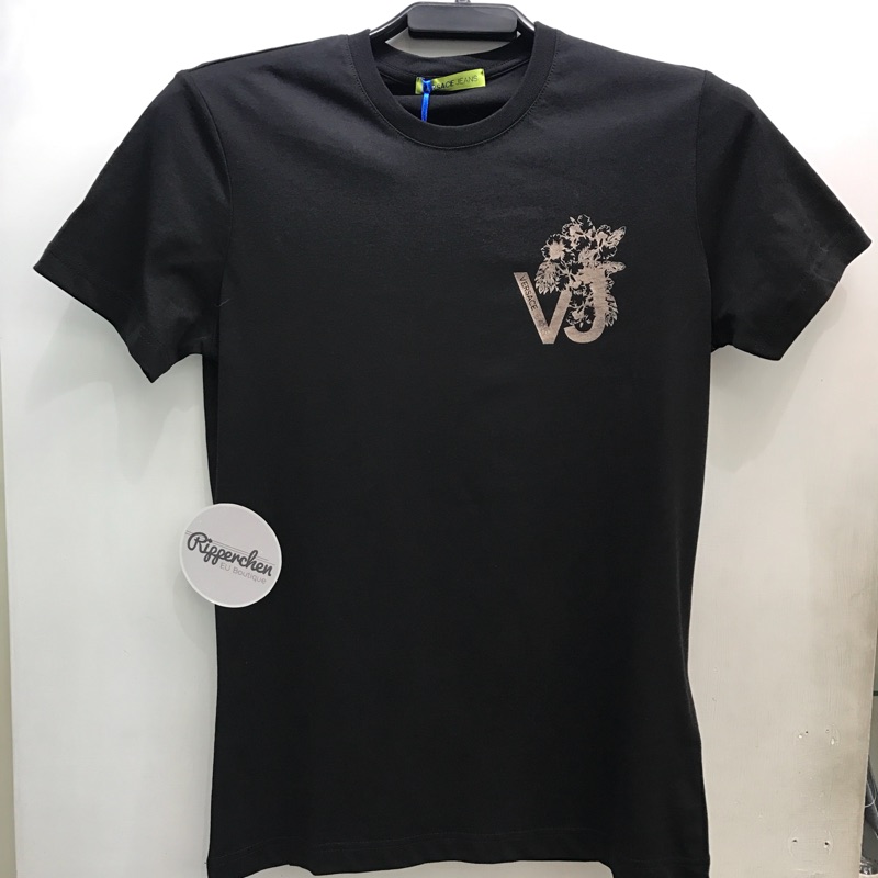 Versace jeans 黑藍兩色 燙金 燙銀 素面 Logo 圓領T恤 全新正品
