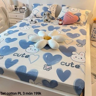 (超便宜) 3 件套床墊套可愛兔子圖案藍心 便宜的床單尺寸 m2 / m6 / m8 / 2m2 Poly 嬰兒