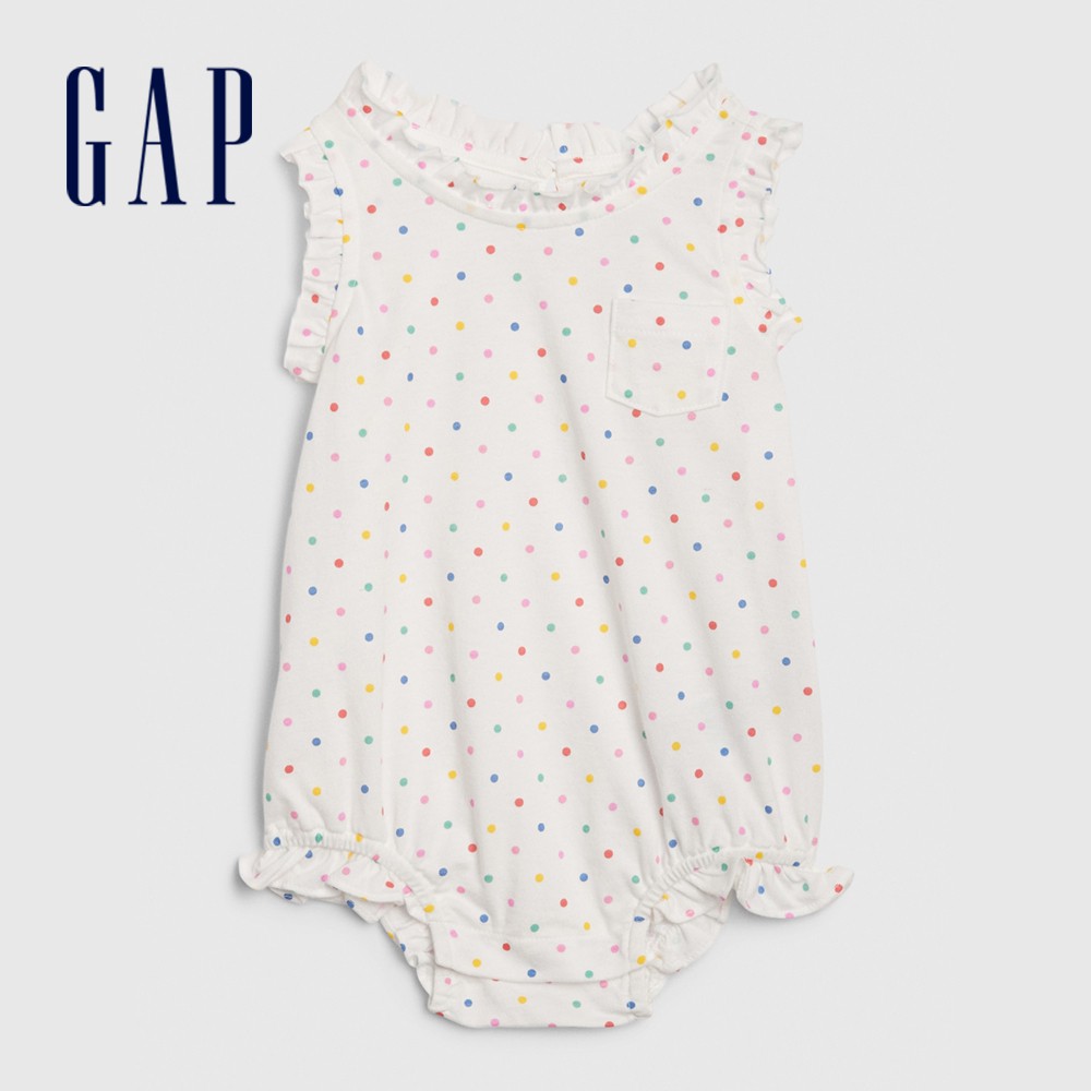 Gap 嬰兒裝 活力波點無袖連身褲-光感亮白(580582)