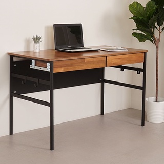 YoStyle 瑞比120cm附掛勾書桌(附抽屜x2)-柚木色 辦公桌 工作桌 書桌 電腦桌