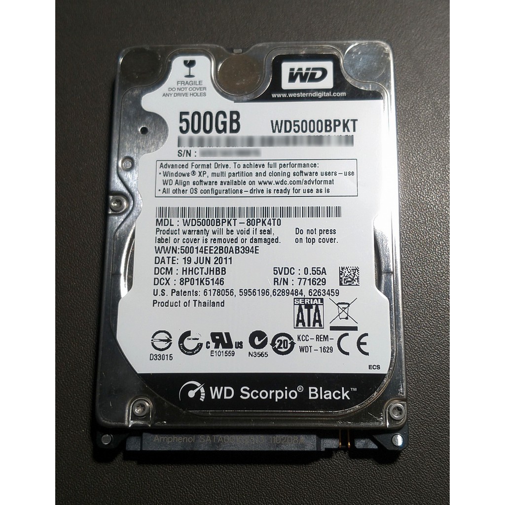 WD 威騰 2.5” 黑標 SATA2 500GB HD 2.5吋 WD5000BPKT 內接式 硬碟