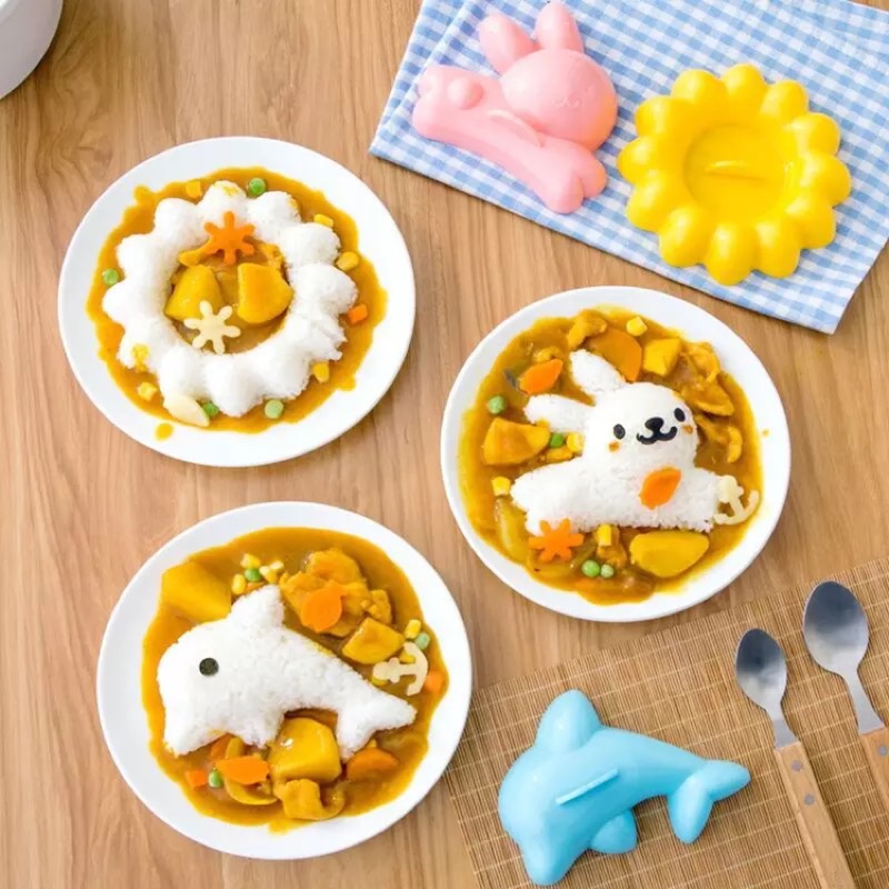 可愛造型飯模4件套讓寶貝愛上吃飯 多功能創意 寶寶 便當模具 兔子海豚 花朵 料理4件組 廚房 DIY 飯糰飯模組壽司