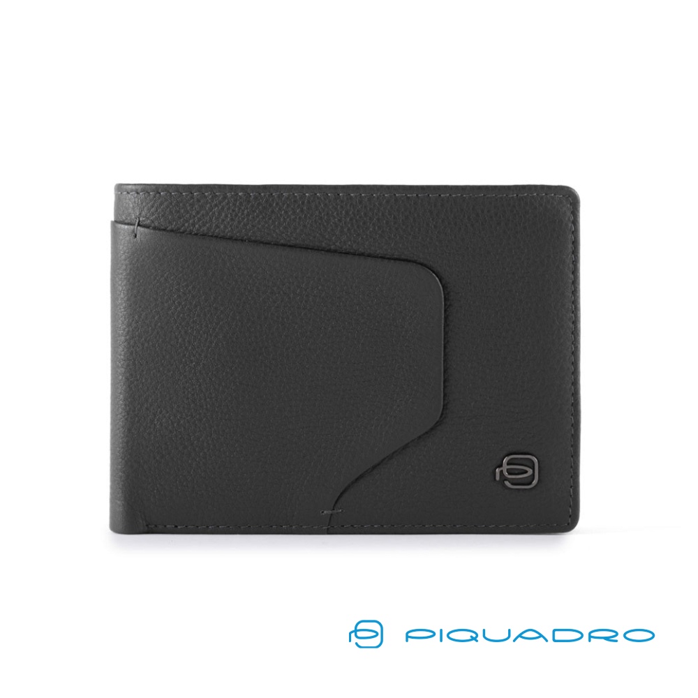 [義大利 Piquadro] 真皮零錢包上翻短夾 7卡 Akron系列 黑色 RFID防盜功能 皮亞諾官方直營店