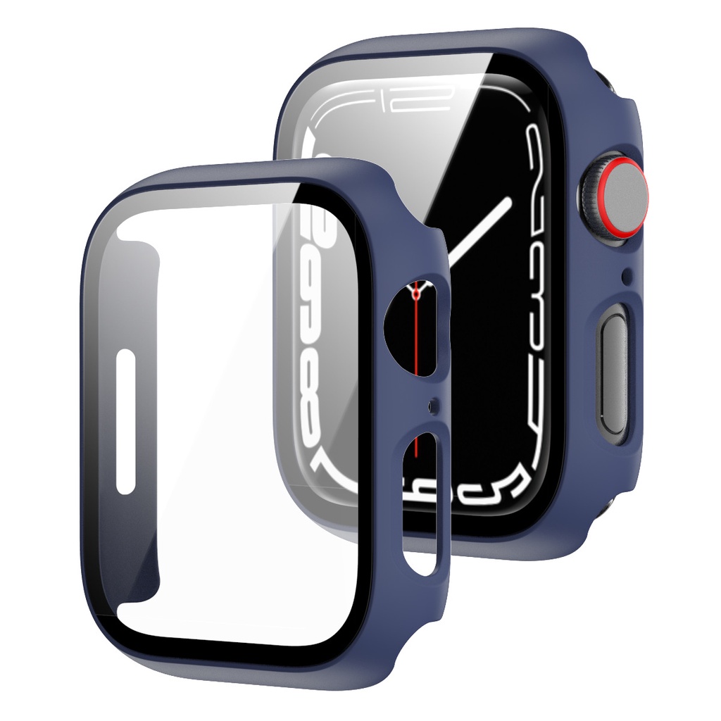 保險槓屏幕保護膜 360 全畫幅硬玻璃膜保護殼兼容 Apple Watch 8 7 45mm 41mm
