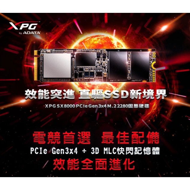 CHI 3C ADATA威剛 XPG SX8000 128GB M.2 2280 PCIe SSD固態硬碟