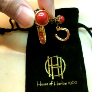 House of Harlow 1960 珠紗紅鍍金耳環