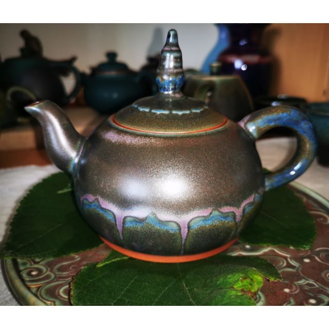 王彪雅鈞堂窯寶銅綠窯變出紫光青蓮壺 蝦皮購物