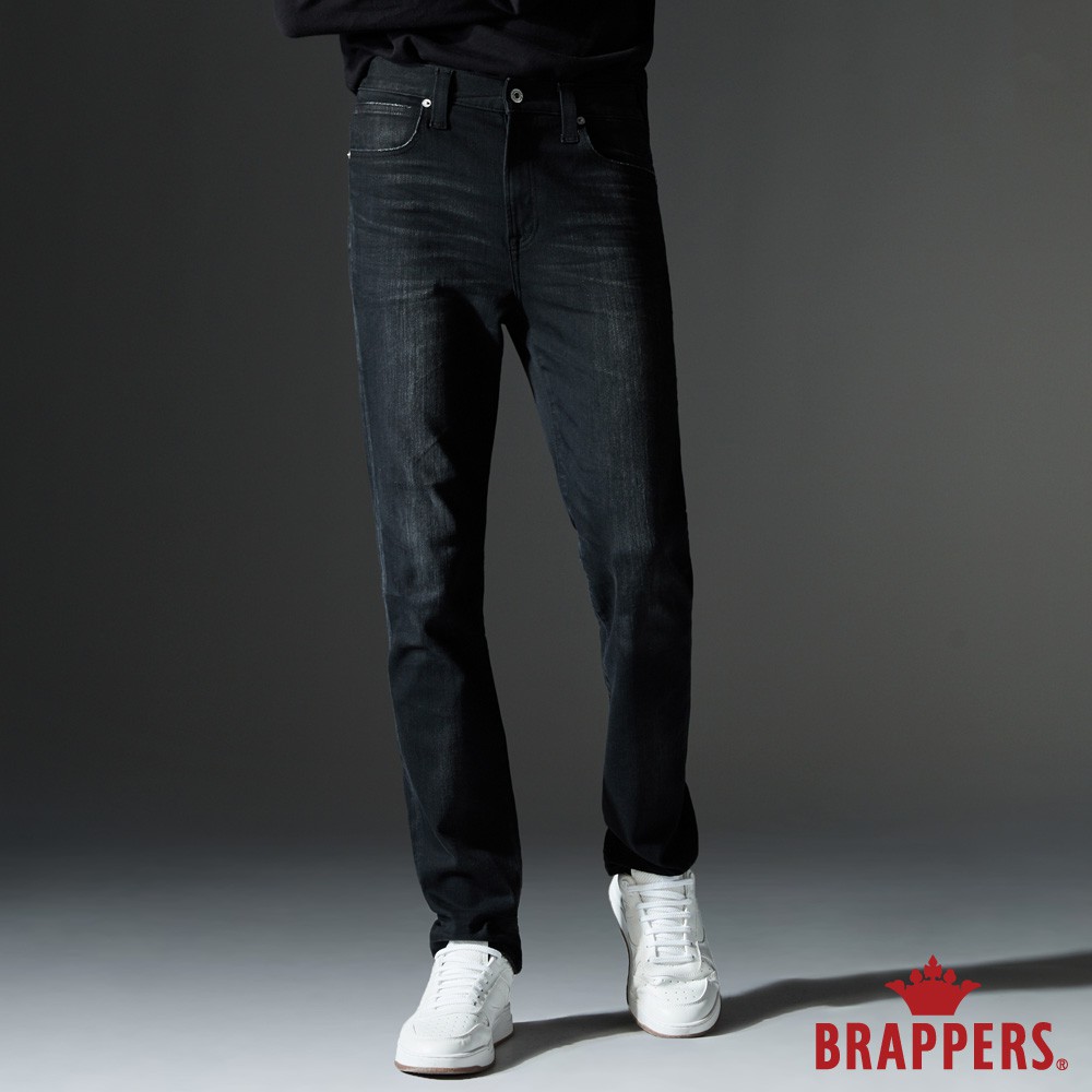 BRAPPERS 男款 HM-中腰系列-黑色丹寧彈性直筒褲-黑