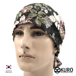 KURO-SHOP韓進口黑色玫瑰花印花免綁頭巾