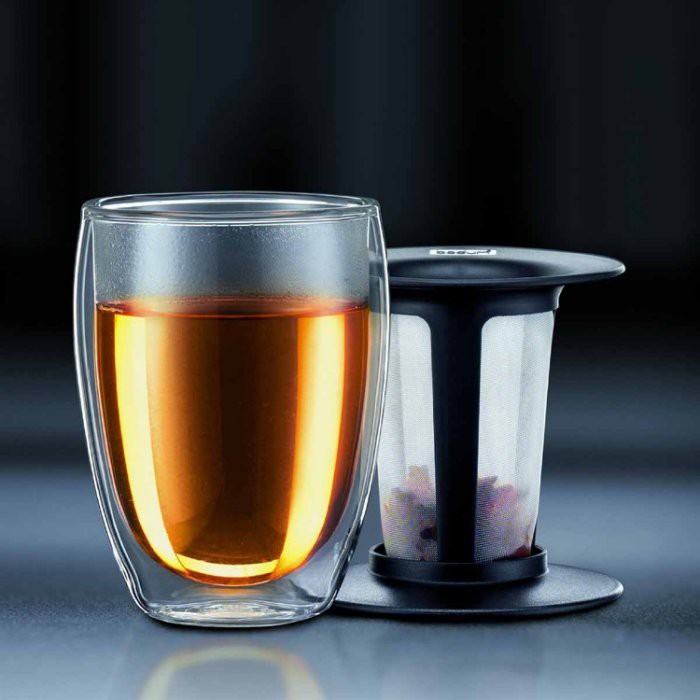 丹麥 Bodum TEA FOR ONE 350ml 黑色蓋 獨享杯 雙層 隔熱 玻璃杯 咖啡杯 keee53-01us