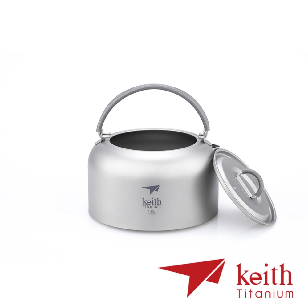 【Keith】純鈦攜帶式輕量茶壺 1L (附收納網袋) Ti3901 戶外 露營 登山 馬克杯 不銹鋼杯 隔熱杯