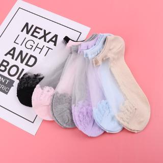 ECMLN 日系新款蕾絲花邊透明水晶絲襪 透明隱形襪 防滑水晶 短襪