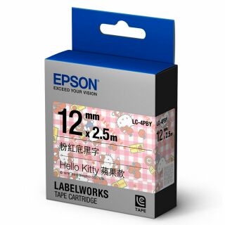 【EPSON】Kitty系列-蘋果款標籤機色帶(LC-4PBY粉紅底黑字)