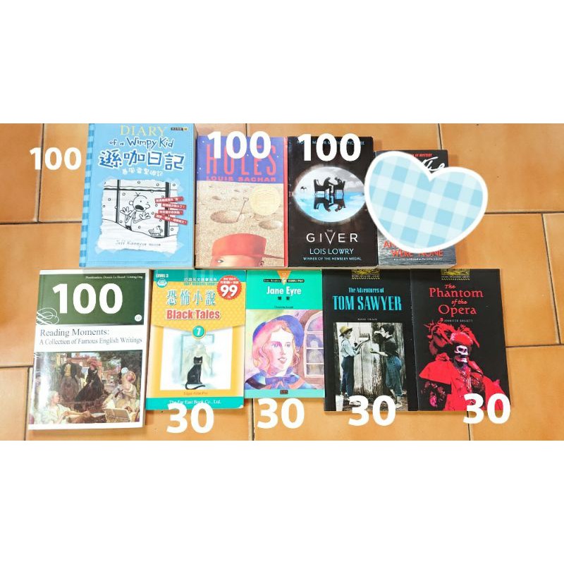 出清 遜咖日記 holes The Giver Reading moment 簡愛 湯姆歷險記 歌劇魅影 恐怖小說