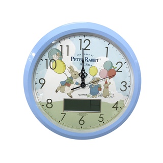 彼得兔靜音時鐘比得兔歡樂時光雙顯日曆圓鐘32cm藍色掛鐘壁鐘掃秒機芯台灣製Peter Rabbit【玫瑰物語-生活