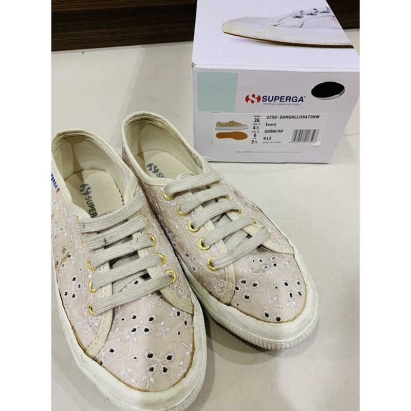 二手保存良好superga米色休閒鞋36號購於百貨專櫃 蝦皮購物