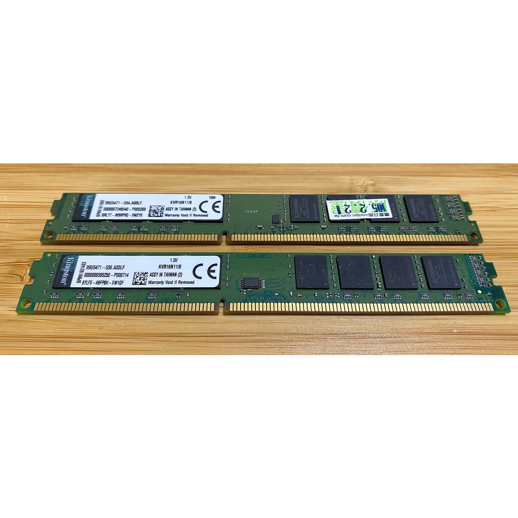 賣 金士頓 DDR3 1600 16GB ( 8GB x2) kvr16n11/8 16G 8G 窄版 短版 1.5V