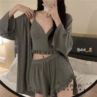 Xuan♥純欲睡衣女裝夏季高階性感家居服套裝ins風可外穿吊帶短褲三件套