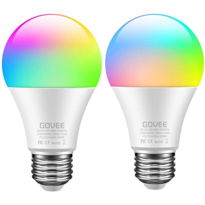 2件裝 Govee 智能 LED 燈泡 H6086 可調光， RGB 變色燈泡  5W 500LM LED 燈