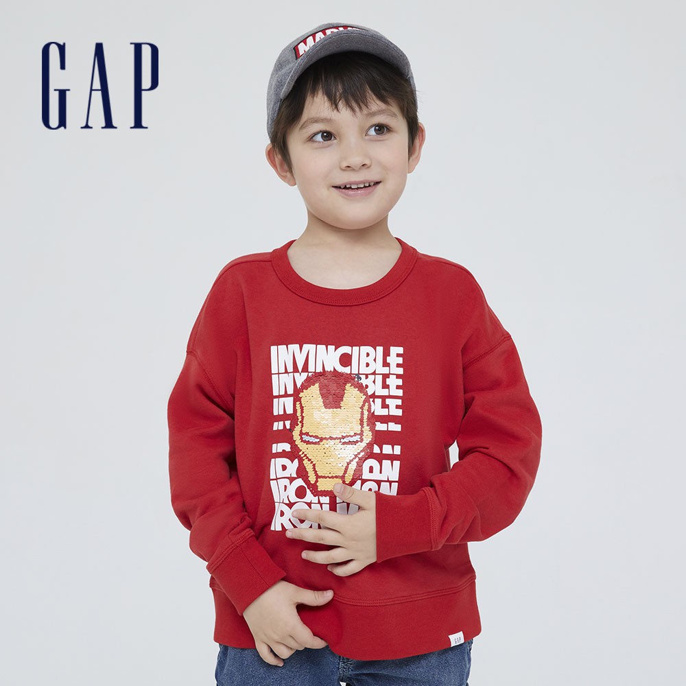 Gap 男童裝 Gap x Marvel漫威聯名 雙面亮片大學T-紅色(681501)