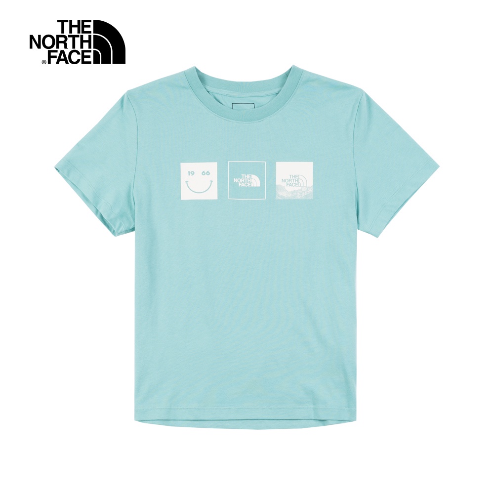The North Face北面女款藍綠色胸前俏皮LOGO印花短袖T恤｜7QTV6R7