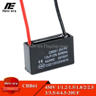 10Pcs CBB61 風扇啟動電容 450V 5% 1uf/1.2uf/1.5uf/1.8uf/2uf/2.5uf/3