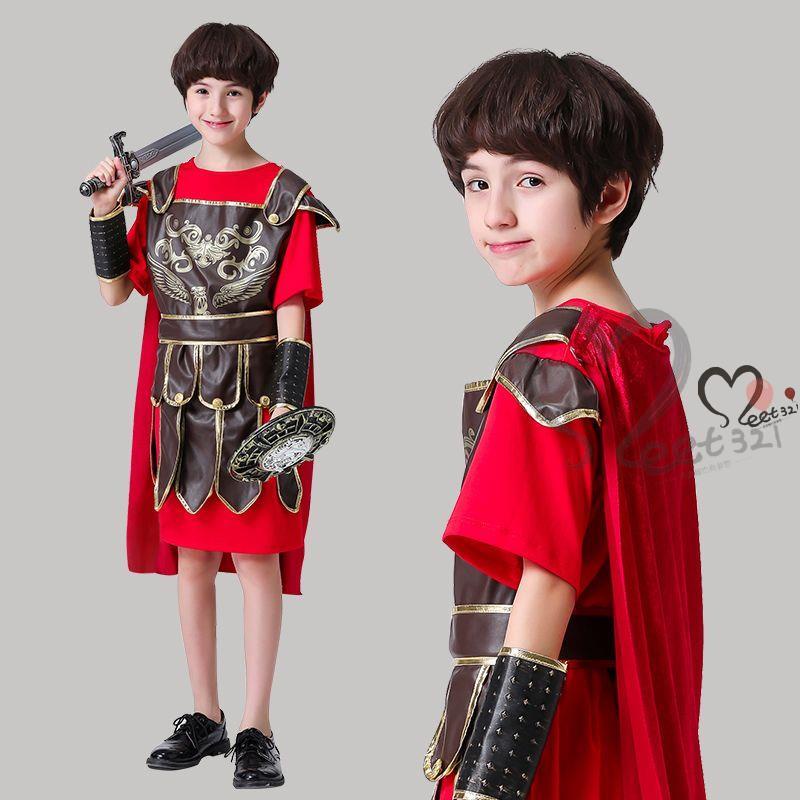 萬圣節兒童表演服裝王子國王羅馬戰士騎士披風迪士尼主題服裝男孩