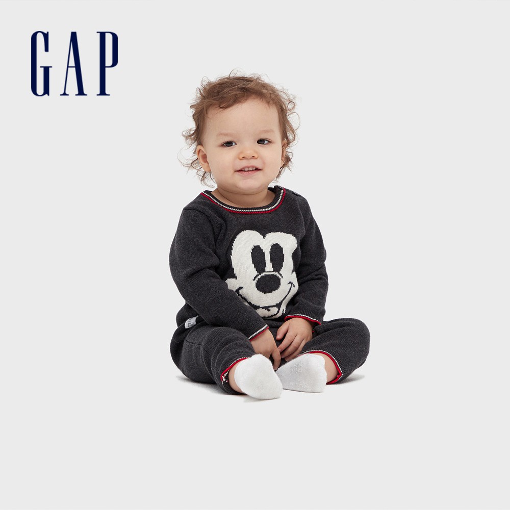 Gap 嬰兒裝 Gap x Disney迪士尼聯名 織紋包屁衣-深石楠灰(599850)