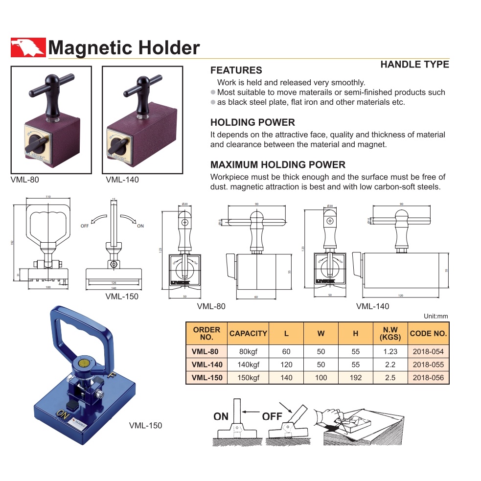 手拉式磁性吊台 手提式吸鐵 手提式磁性吊盤 VML-80/VML-140/VML-150 價格請來電或留言洽詢