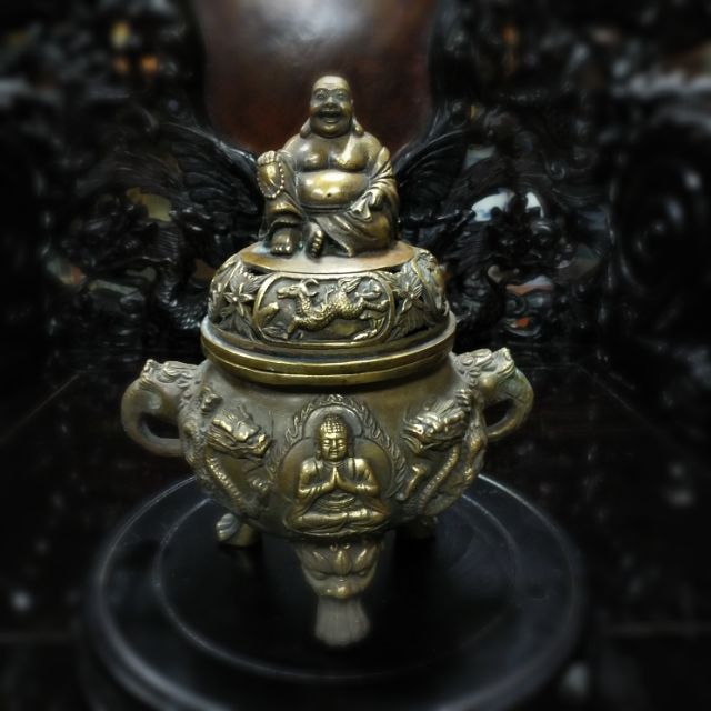 老件銅雕凈香爐 彌勒佛銅雕 彌勒淨香爐 銅雕財神香爐