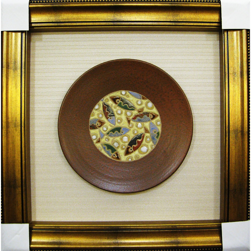 天圓地方陶盤-名家陶瓷畫- 開運手拉坯陶板圓盤掛畫57x57cm  含原木藝術框+ 壓克力玻璃