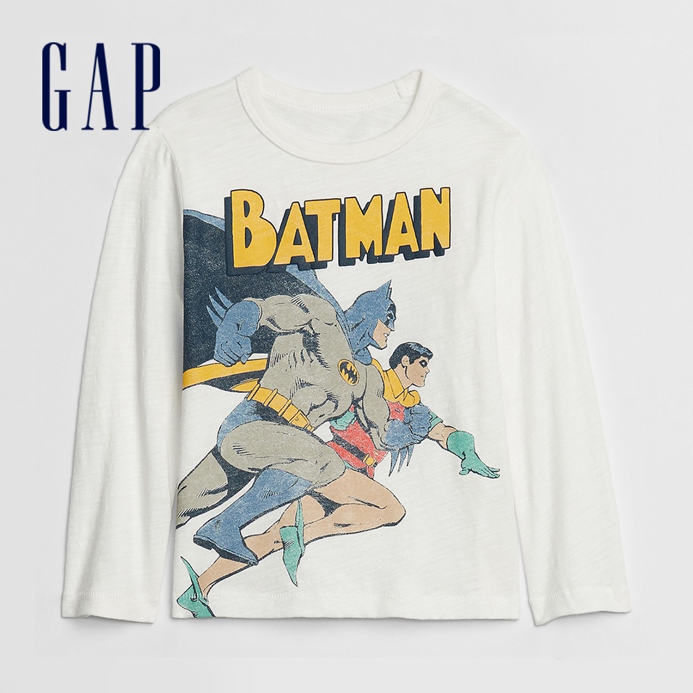 Gap 男幼童裝 Gap x DC™正義聯盟聯名 印花圓領長袖T恤-白色(619060)