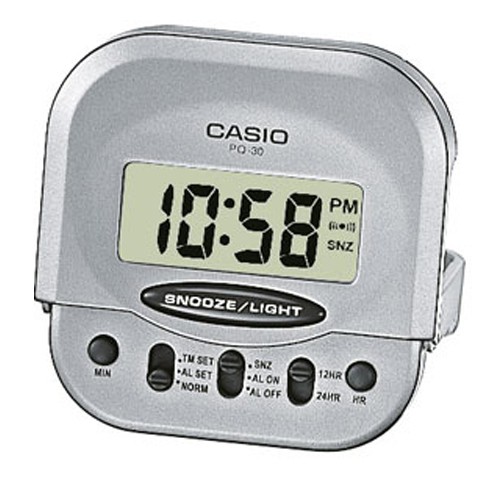 【CASIO】旅行專用款數位液晶鬧鐘-銀(PQ-30-8)正版宏崑公司貨