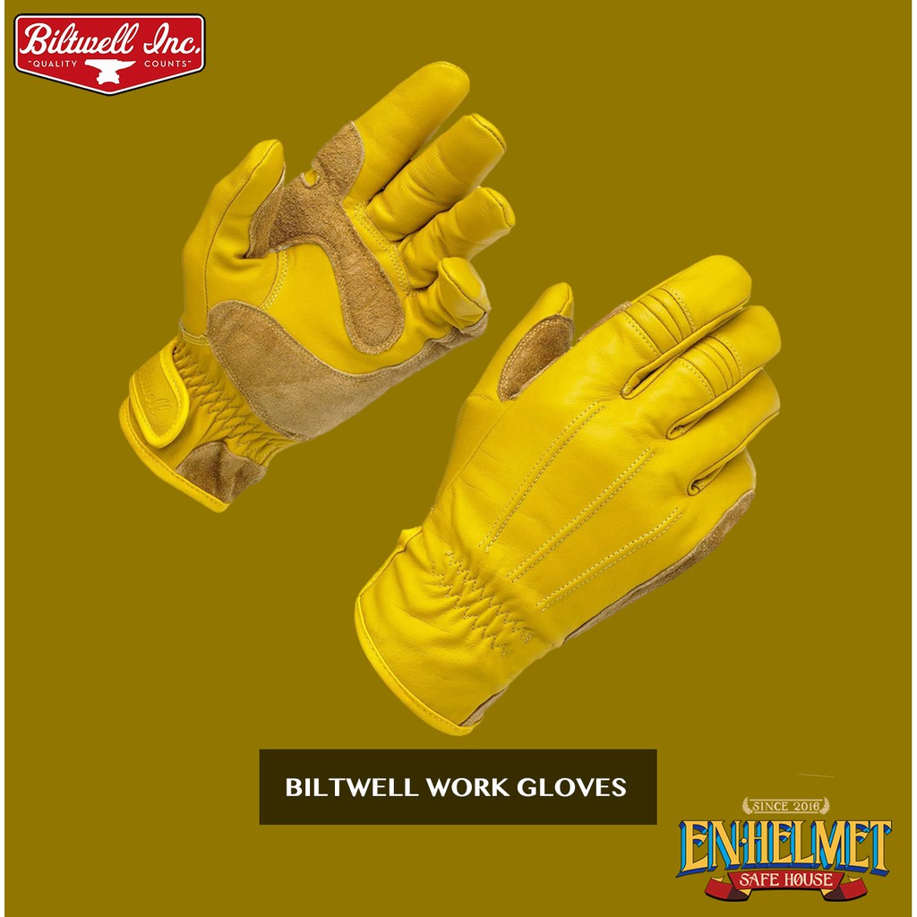 『EN安全帽』免運 美國 Biltwell 全真皮 手套 黃色 騎士 Work Gloves 小牛皮 皮革手套 硬派款