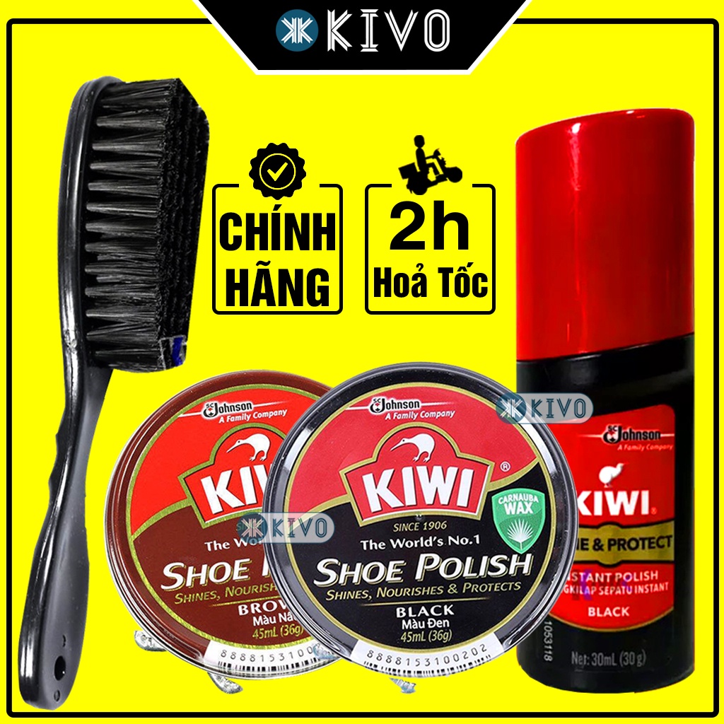 Kiwi 正品黑色棕色鞋油 - 高級鞋油和鞋刷 - Kivo 皮革鞋清潔劑